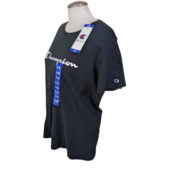 Champion Womens L Logo T shirt Top Black NEW Cotton Casual Basic Gym Workout - Picture 4 of 8